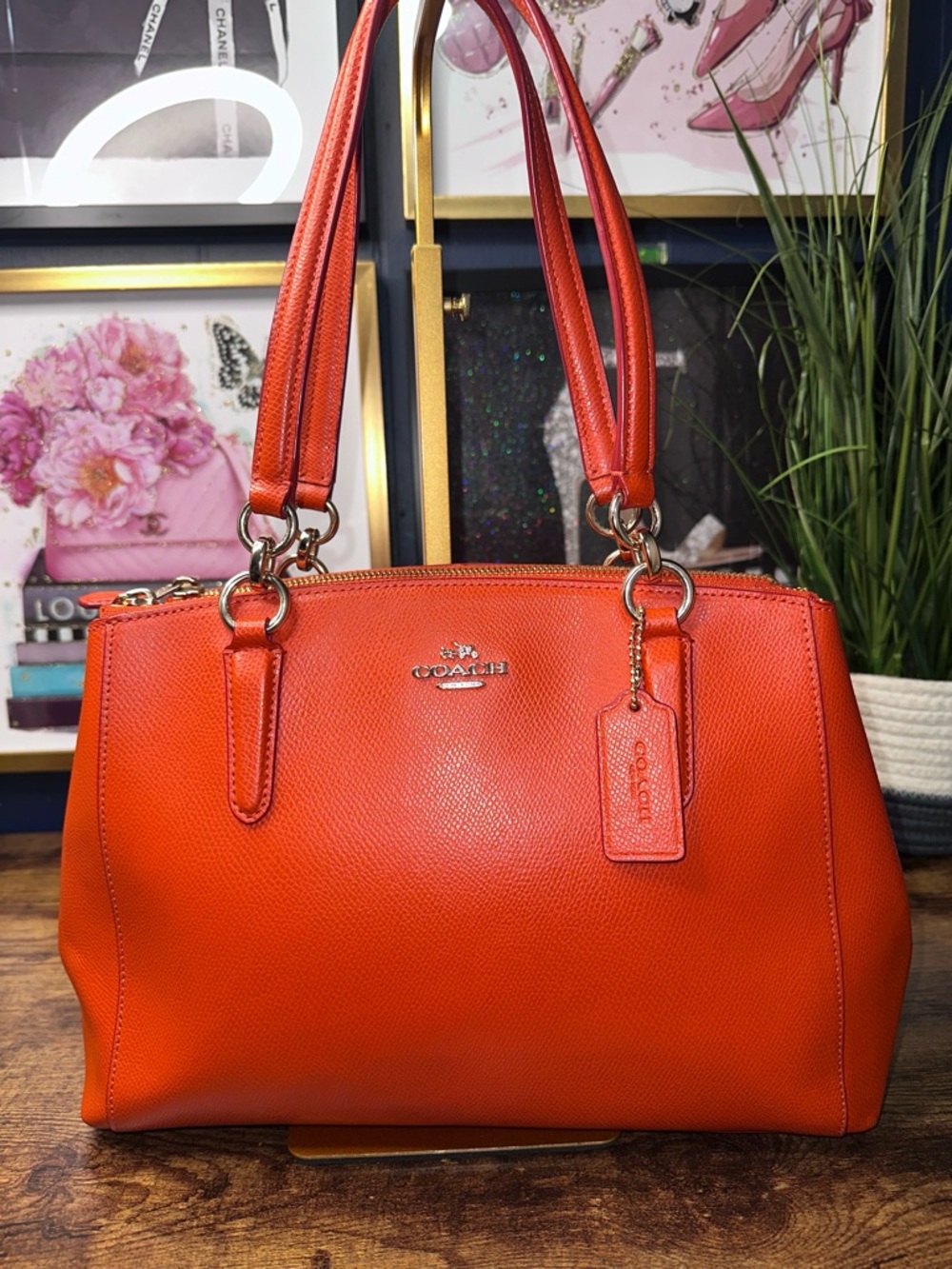 ✨ Coach Orange Crossgrain Leather Shoulder Tote Bag ✨